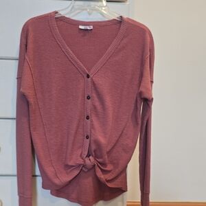 SO Women's Button-Down Ribbed Top - Dusty Rose